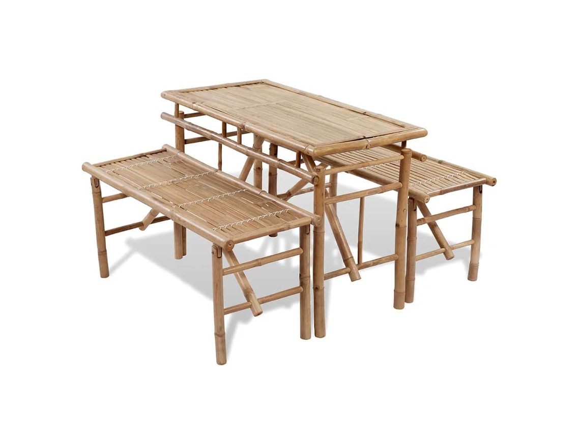 Vidaxl Mesa De Cerveja Com 2 Bancos 100 Cm Bambu