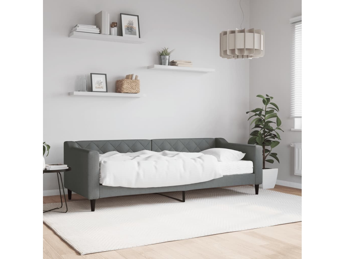 Sofá cama con colchón de 80x200 cm, tela gris oscuro