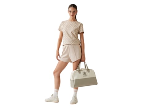 T-shirt De Mulher Guess Activewear Regular Fit Algodão Bege (s)