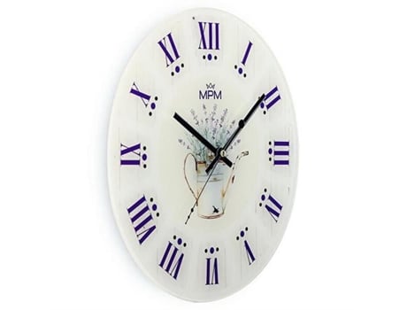 Relógio De Parede Mpm Quality E09.4376 Vidro Padrão Lavanda 30 Cm De Diâmetro
