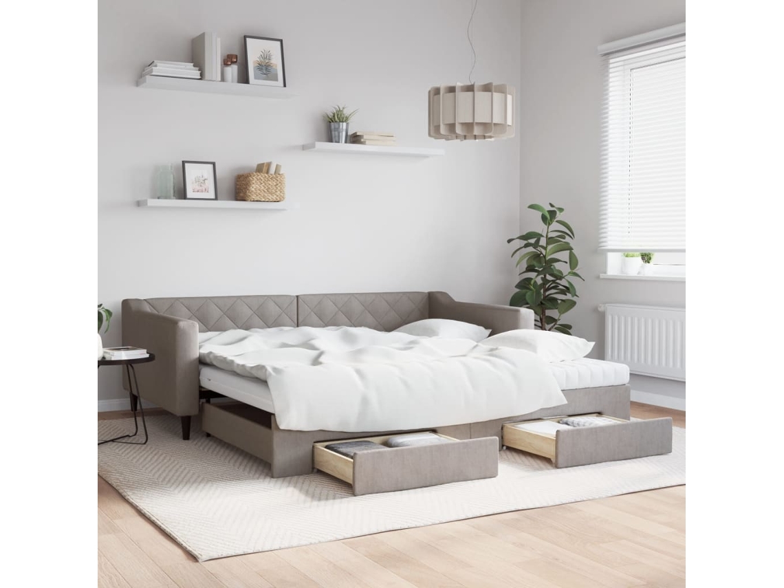 Vidaxl Sofá-cama C/ Gavetão/gavetas 100x200cm Tecido Cinza-acastanhado