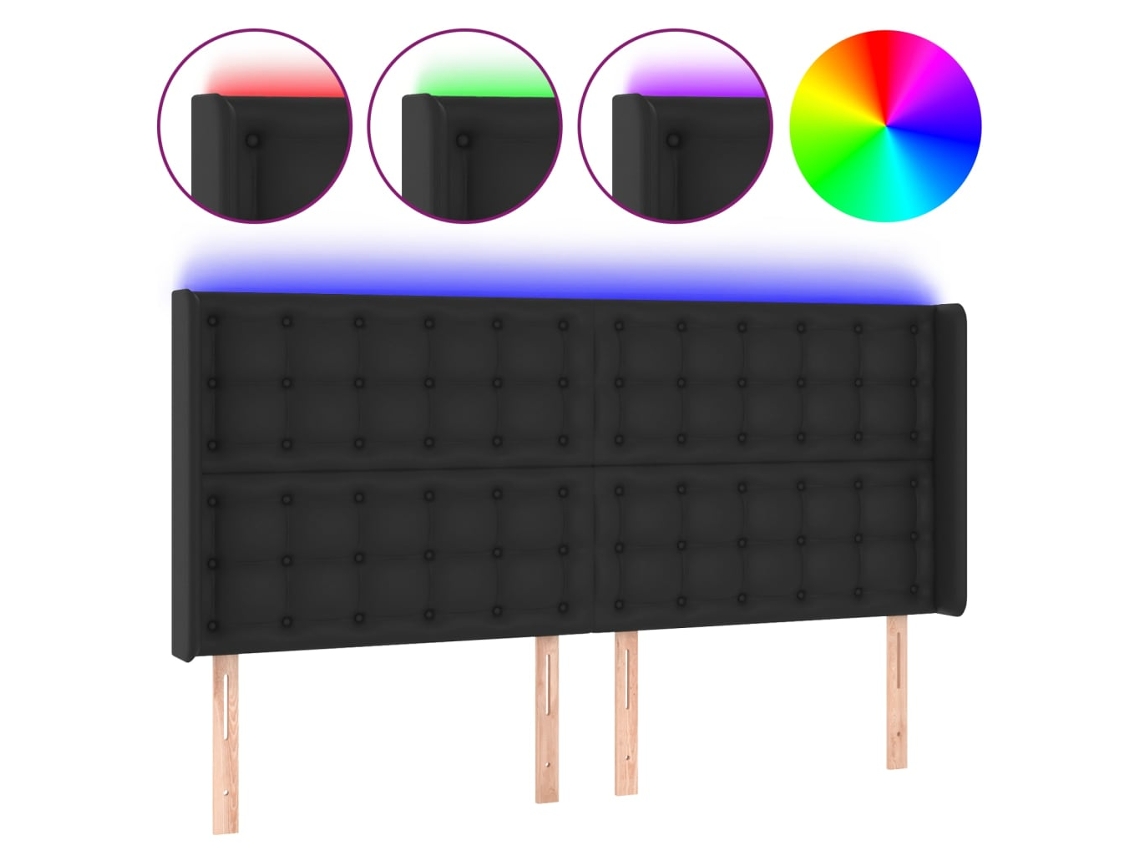 Cabeceira de Cama com Led Couro Artificial 147x16x118/128 Cm Preto MAISON EXCLUSIVE