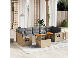 Vidaxl 8 Pcs Conjunto De Sofás P/ Jardim Com Almofadões Vime Pe Bege