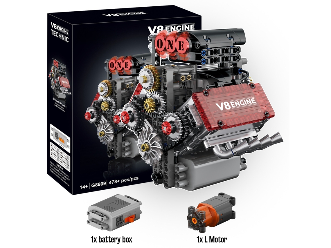 (478 Peças) Brinquedo De Blocos De Montar Com Partículas Pequenas: Motor Mecânico Vermelho V8, Motor Elétrico, Modelo Elétrico.