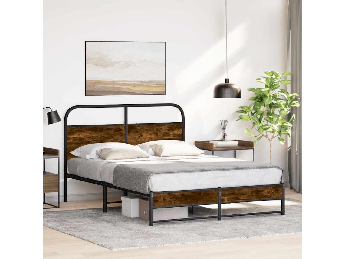 Vidaxl Estrutura Cama S/ Colchão Derivados de Madeira Carvalho Fumado