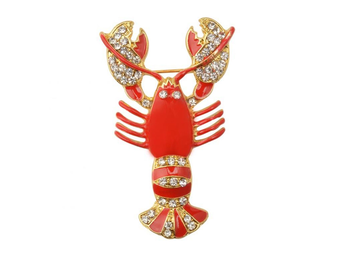 Broche Liga Forma Lagosta Decoração Cristais Acessório Roupas