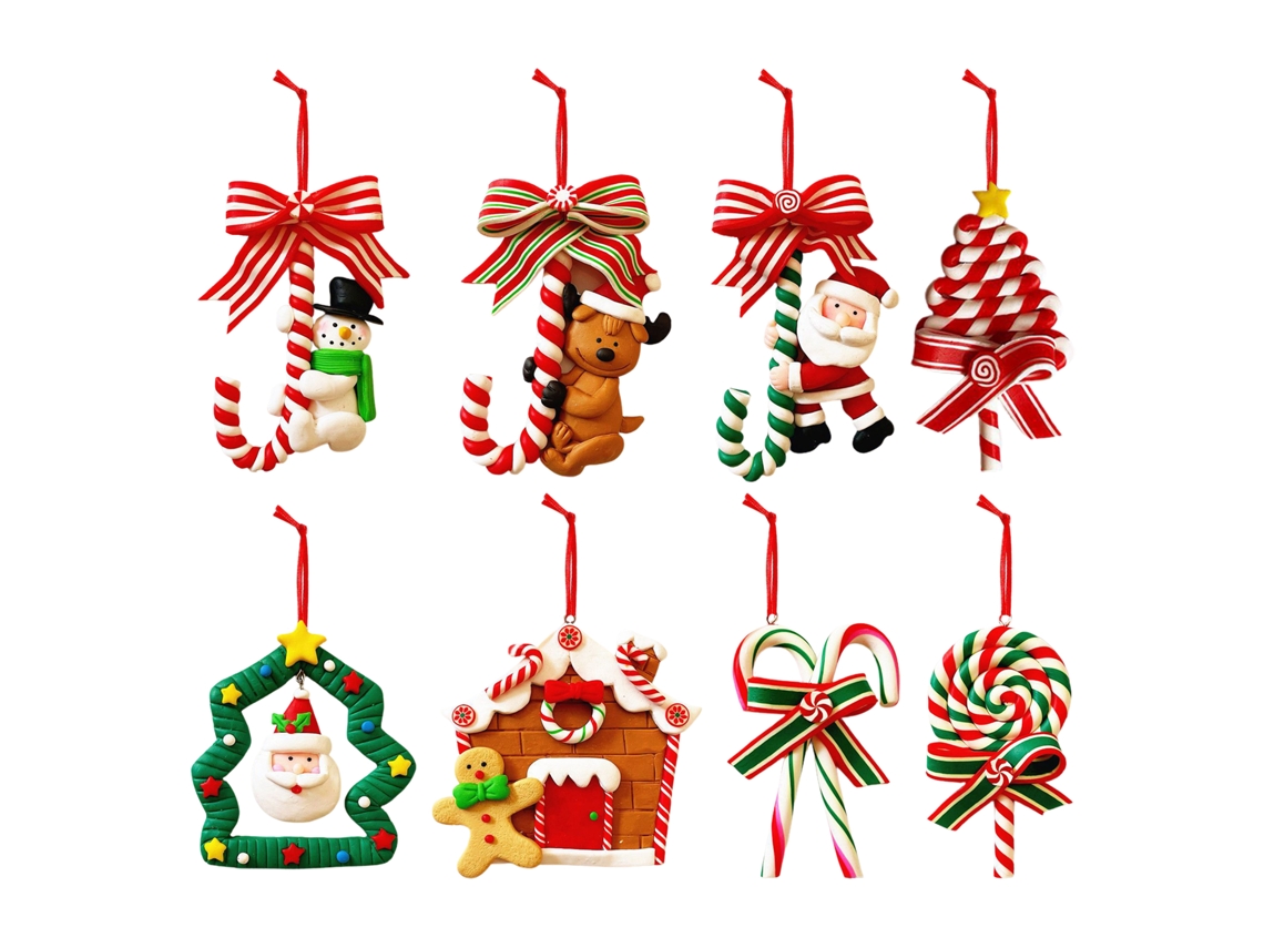 Laxiscreed Pack De 8 Enfeites De Natal Em Argila Para Pendurar Doces Decorativos