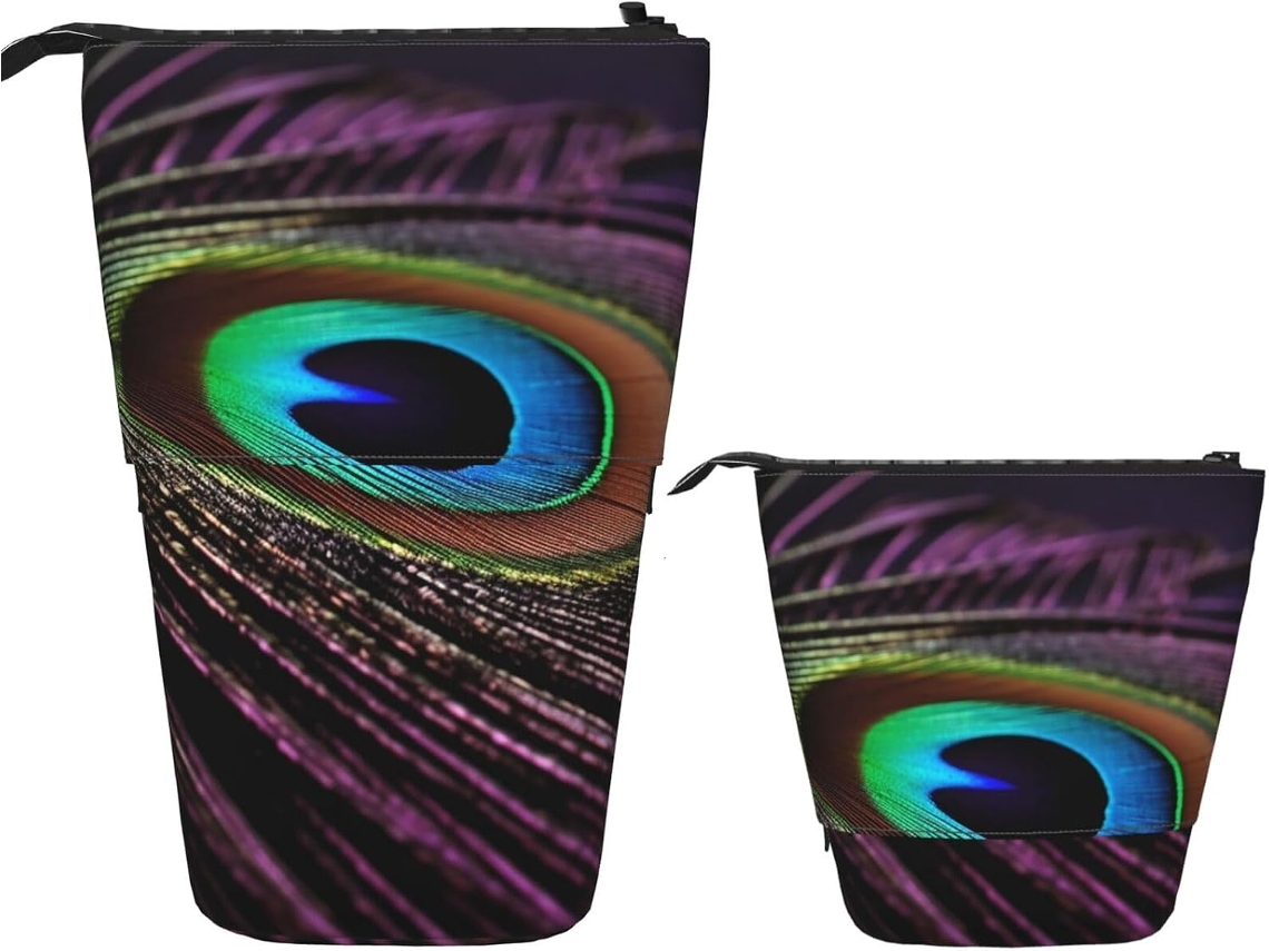 Case Trousse Crayons Télescopique Peacock Feather Print Cosmé Porte-stylo Multifotionnel Peil