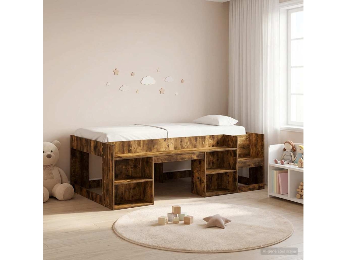 Vidaxl Estrutura De Cama Infantil Com Armazenamento Carvalho Fumado