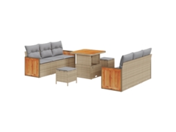 Conjunto 11 Conjunto De Sofá De Jardim Vidaxl Bege Vime Pe (204 X 173 X 85 Cm)