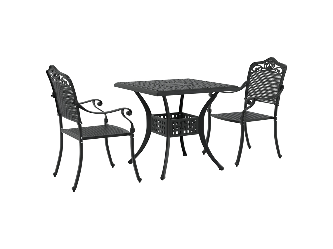 Conjunto 3 Mesa De Jardim Vidaxl Preto Alumínio (80 X 80 X 75 Cm)
