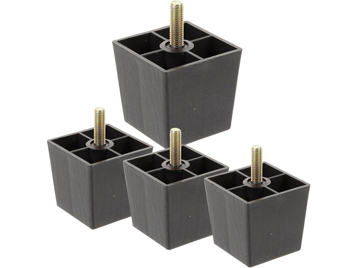 Tehaux Conjunto De 4 Pés Sofá Plástico Preto Com Formato Quadrado, Multiuso E Fácil De Instalar