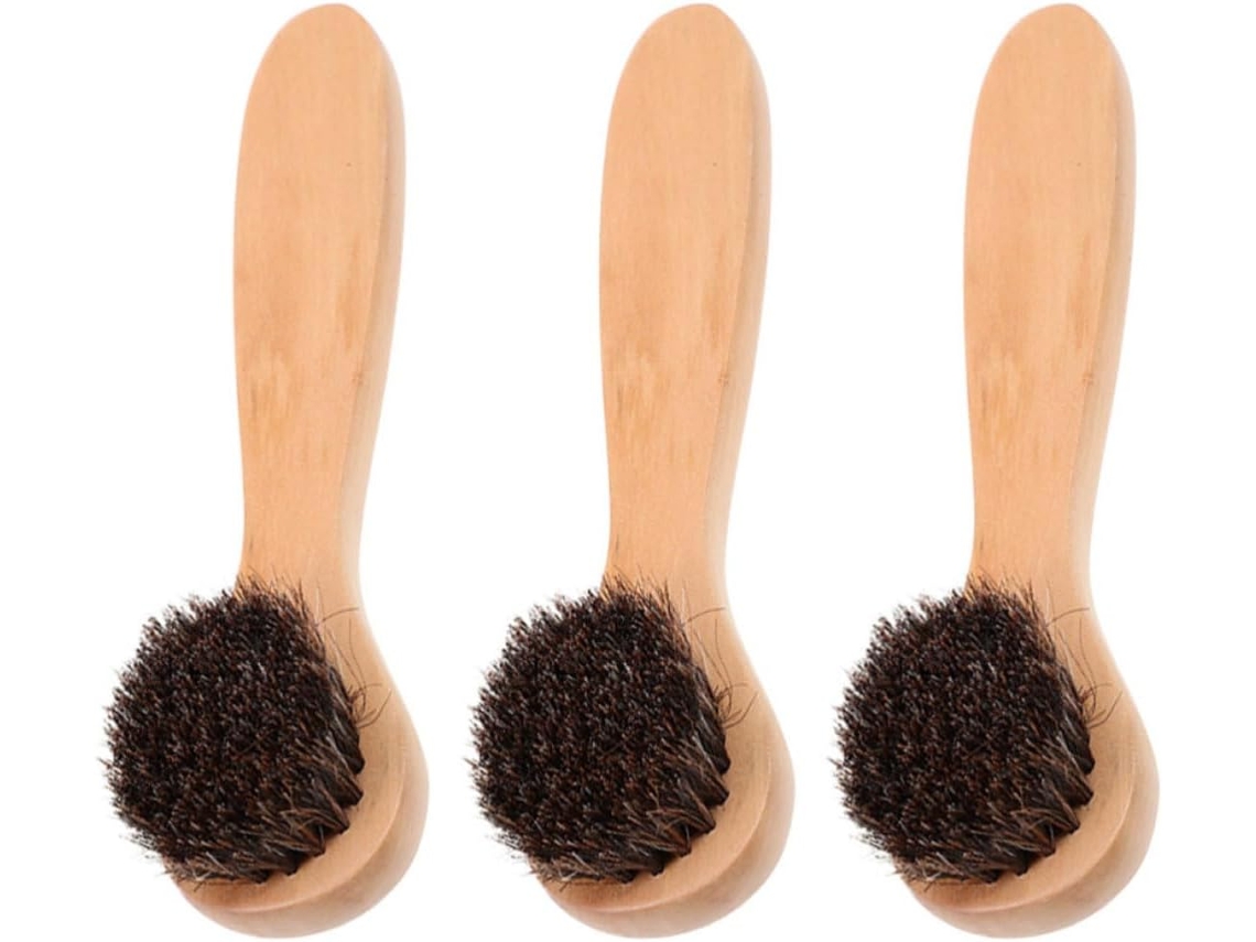 Conjunto de 3 escovas de limpeza facial Madeira com cerdas sólidas e esfoliantes.