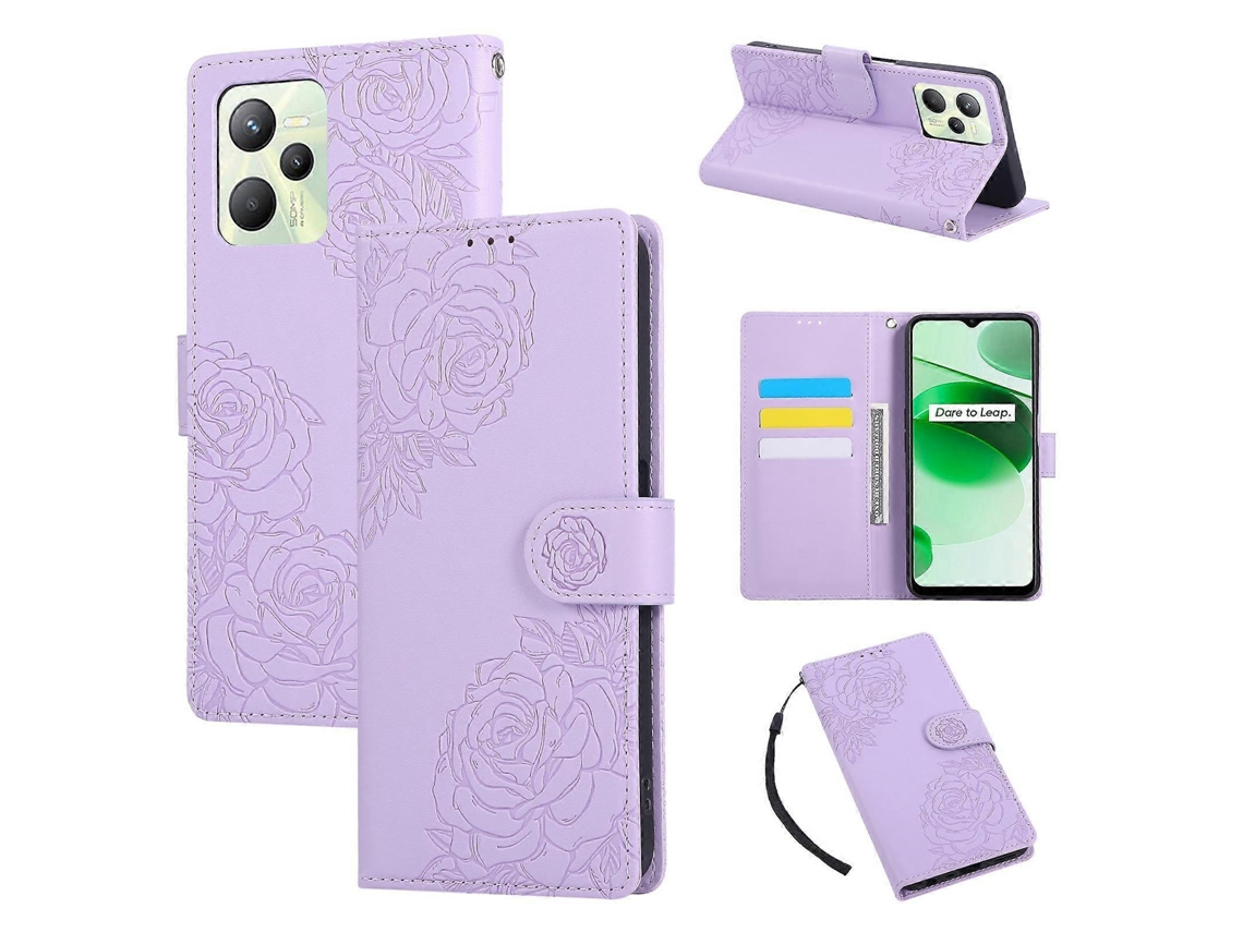 Capa De Couro Para Celular Com Estampa De Flor De Rosa E 3 Compartimentos Para Cartões