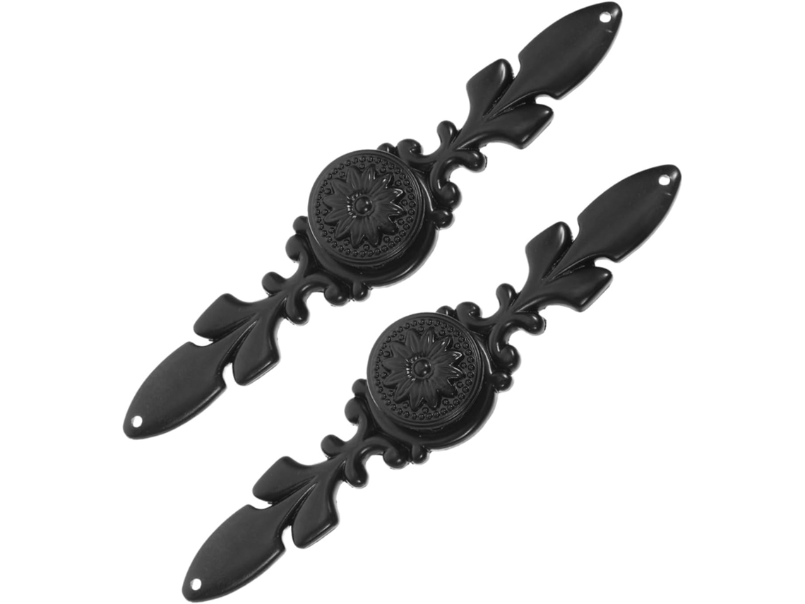 Conjunto De 2 Puxadores Decorativos Para Armário Em Liga Zinco Preta, Com 12, 2cm 4, 80pol De Comprimento Esculpido