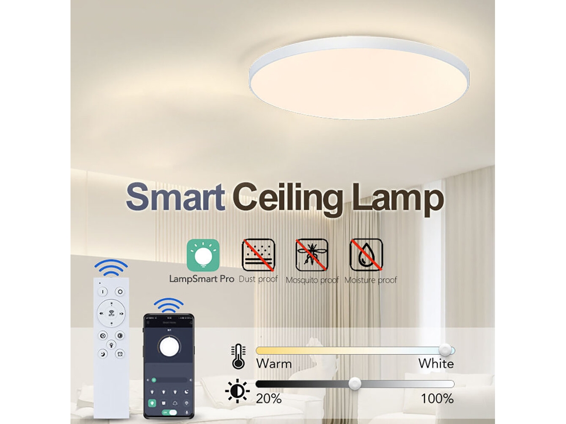 Ac180-240v-[eu Direct] Elfeland 80w 47cm Led Lâmpada De Teto Inteligente Com Controle Remoto À Prova De Poeira E Regulável Para Sala De Estar E Quarto