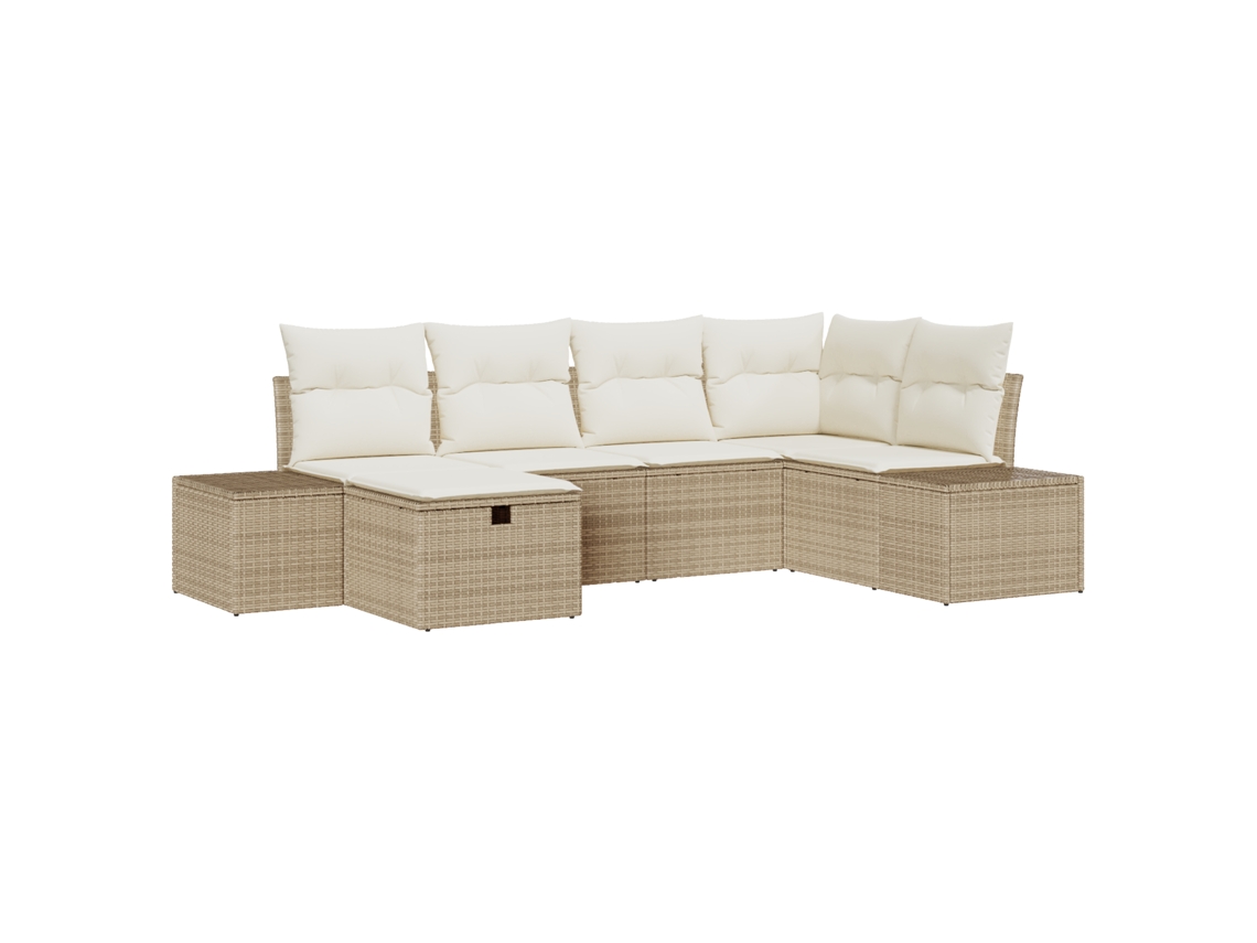 Conjunto 6 Sofá De Jardim Vidaxl Bege Vime Pe (264 X 154 X 85 Cm)