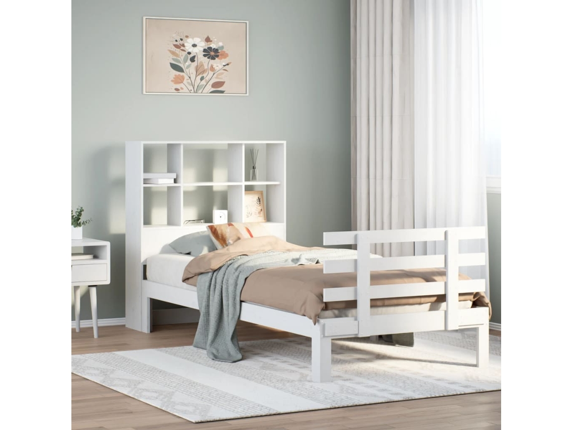 Cama Com Estante Sem Colchão 90x190 Cm Pinho Maciço Branco