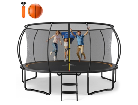 Trampolim De Exterior Merach 488x274 Cm, Estrutura Galvanizada, Segurança Reforçada Com Rede E Cesta De Basquete, Até 150 Kg