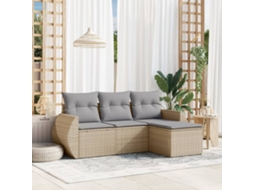 Vidaxl 4 Pcs Conjunto De Sofás Para Jardim C/ Almofadões Vime Pe Bege