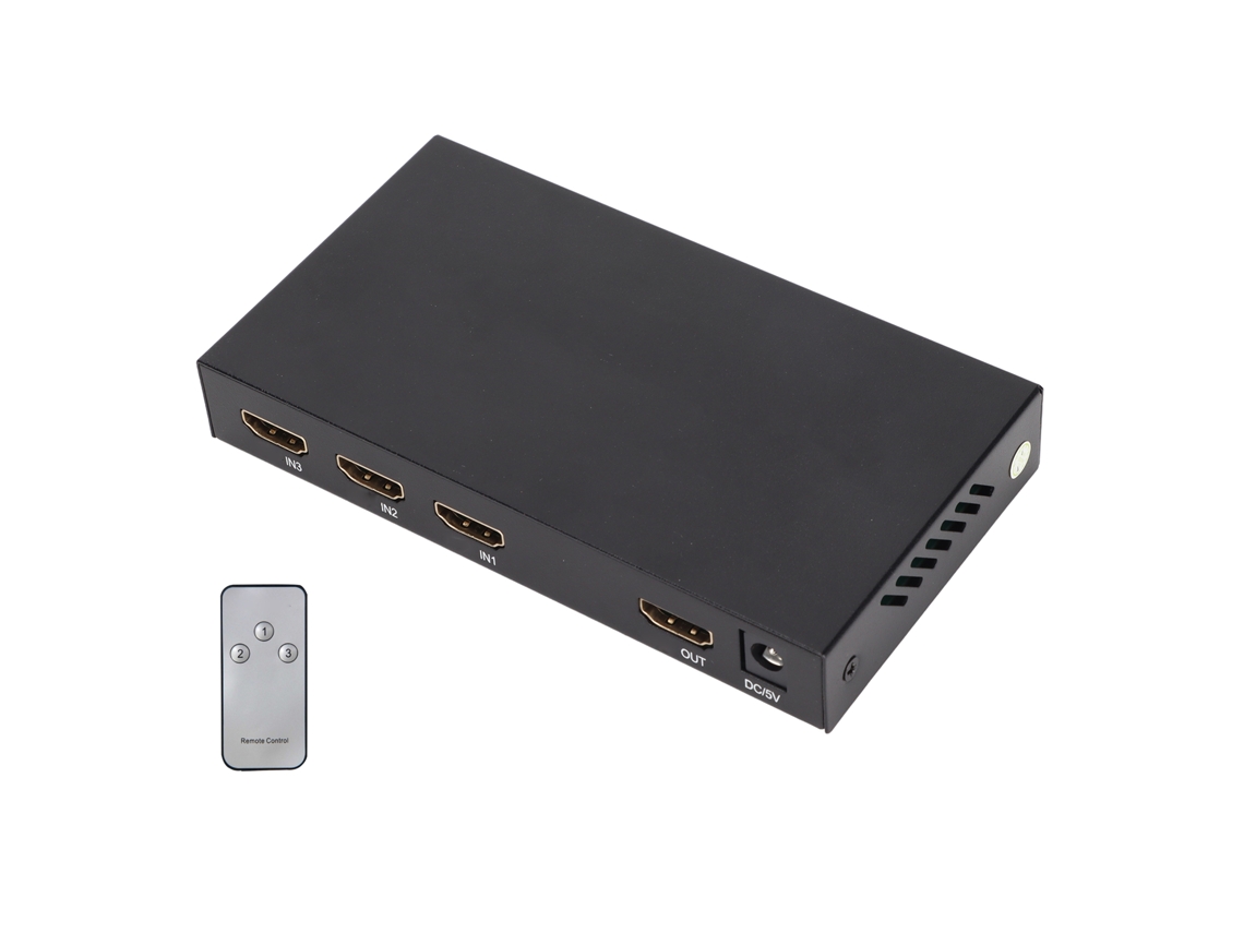 Comutador HDMI 3 Entradas 1 Saída 4K 3D Splitter com Controle Remoto para PS3, Laptop | S/MARCA