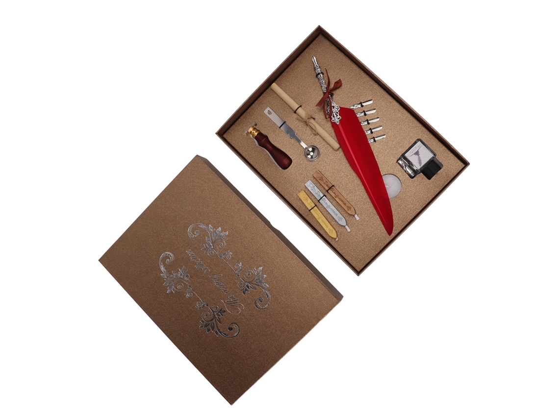 Caneta Pluma Suave Design Retro Gravado Presente Vermelho