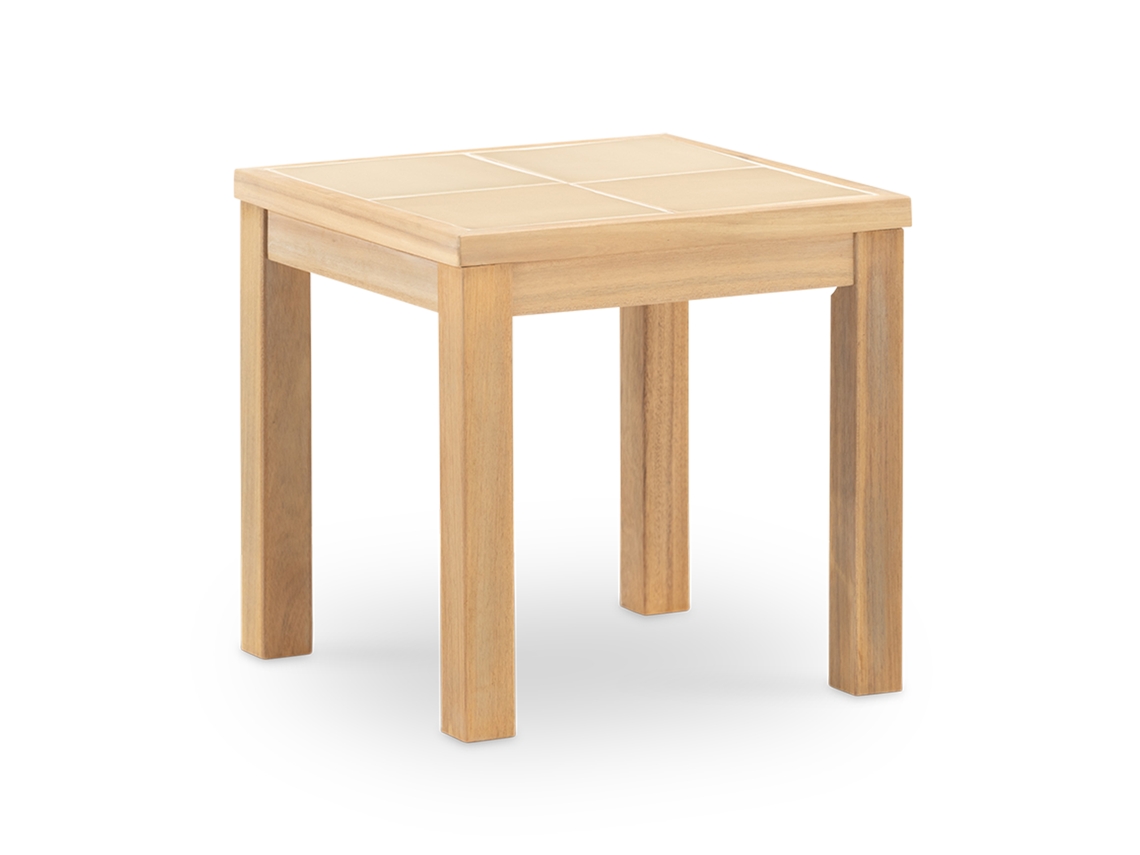Mesa Aux De Jardim 45x45 Em Madeira E Cerâmica Bege - Bisbal