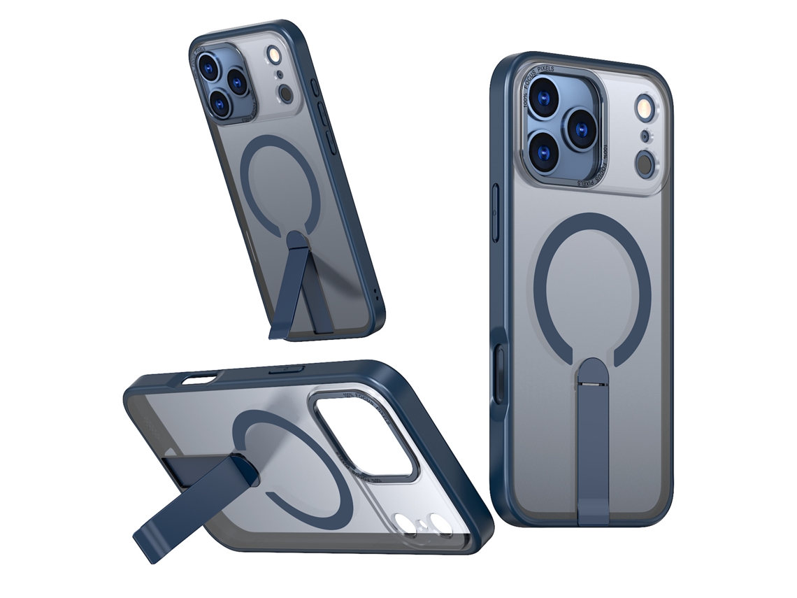 Capa Magsafe Para Iphone 17 Pro Max Com Suporte Dobrável, Azul