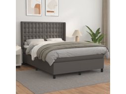 Vidaxl Cama Com Molas/colchão 140x190 Cm Couro Artificial Cinzento