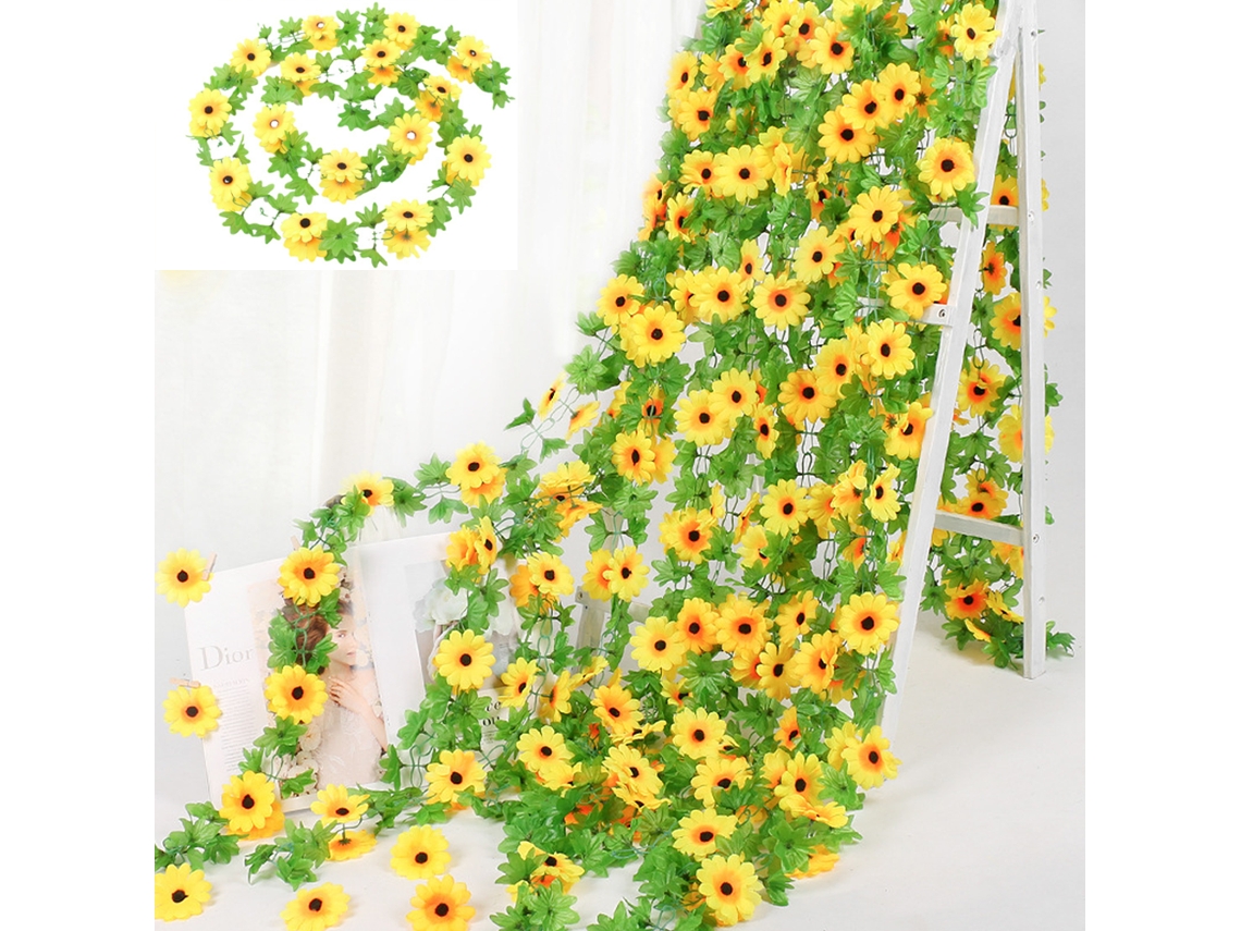 Guirlanda de Girassóis Artificiais , Flores Artificiais BRILVIBERA (4 Peças)