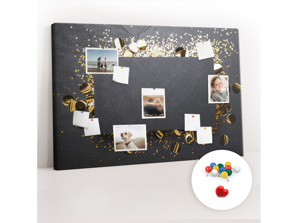 Painel De Cortiça Para Parede Confetes Dourados Para A Sala De Estar Espelharte (120x80 Cm)
