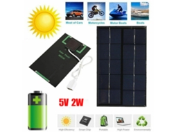 Painel solar 5V 2W com saída USB para sistema solar portátil externo, carregador de celular, módulo de bateria, painel de energia.