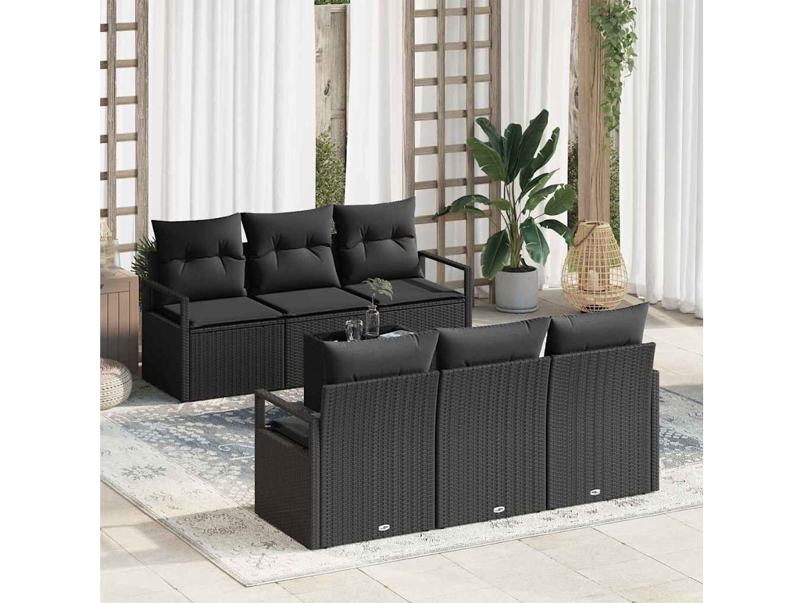 Vidaxl Conjunto De Sofás 7 Unid. 6-número De Lugares Preto Vime Pe