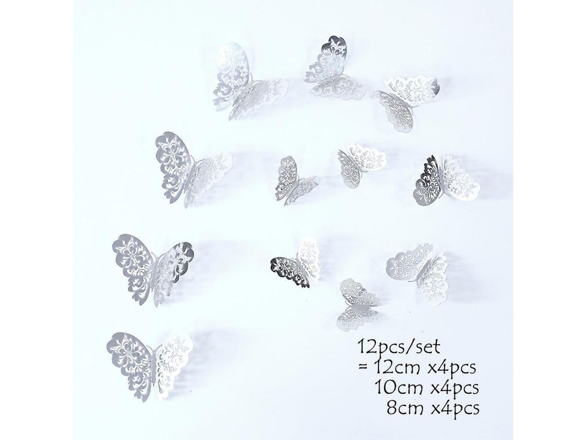 12pcs Adesivos De Parede Borboleta 4d Oca Diy Decoração Casa Festa Casamento Infantil Plata 5