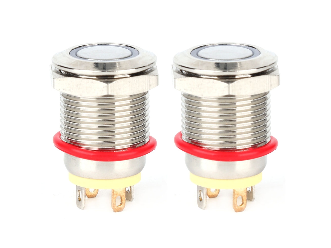 2 Piezas Interruptor De Botón De Metal De Auto-reenicio Con Led 12mm 4 Pines Ip65 Amarillo 100~240v