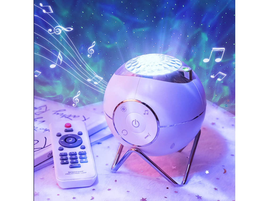 Luminária De Projeção Musical Space Ball Branca Caixa De Música Com Controle Remoto*