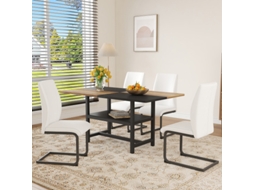 Conjunto de Mesa de Jantar Retangular com Prateleira e 4 Cadeiras com Braços em Couro Sintético, 160x90x76 cm DELCOND
