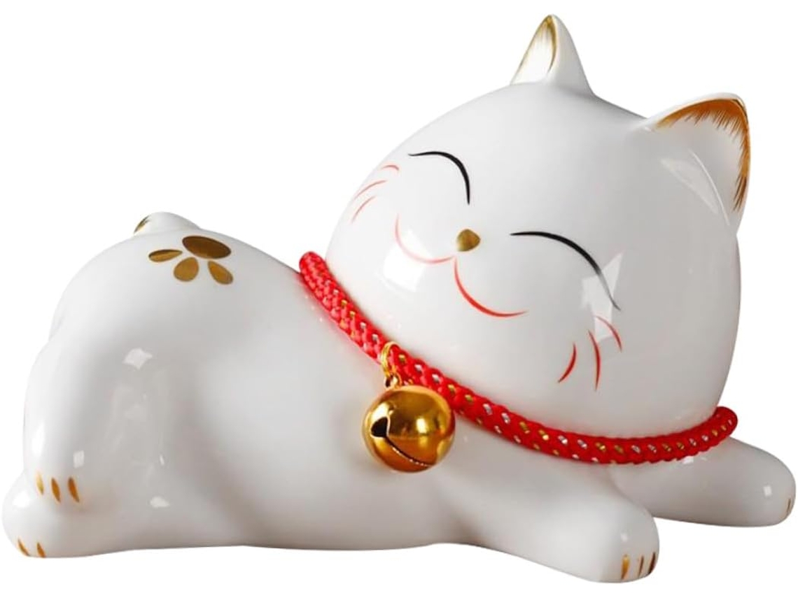 Enfeite Sorte Decoração Estatueta Cerâmica Adereço Fotográfico Mobiliário Branco Modelo Gato Casa GOKOCO