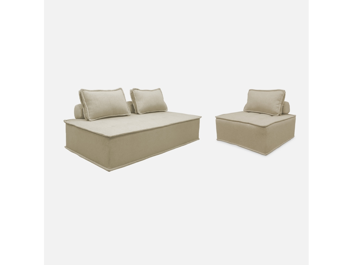 Sofá Modular Em Tecido Alcochoado, 3 Lugares, Bege