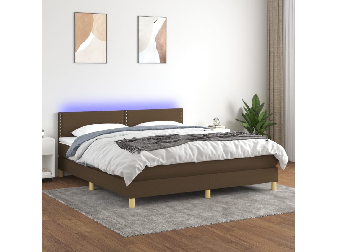 Cama Box Spring C/ Colchão/led 160x200cm Tecido Castanho-escuro