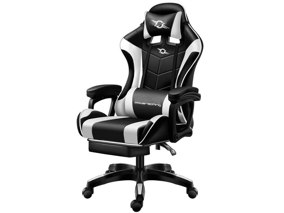 Cadeira Gaming Powergaming Preto/Branco com Apoio para Os Pés