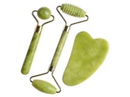 2 Rolos Massageadores de Jade Natural para o Rosto, com Efeito Gua Sha, Pedra Massagem Facial, Antirrugas e Lifting. Ferramentas GOKOCO