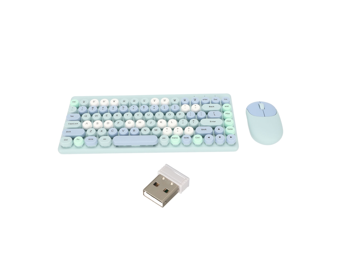 Combo Teclado E Mouse Sem Fio 2.4ghz 86 Teclas Design Colorido Com Receptor Usb Azul