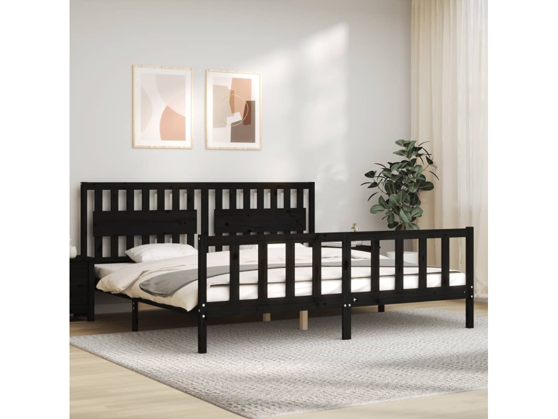 Vidaxl Estrutura De Cama Com Cabeceira 200x200 Cm Madeira Maciça Preto