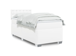 Cama Com Molas/colchão 90x200 Cm Couro Artificial Branco