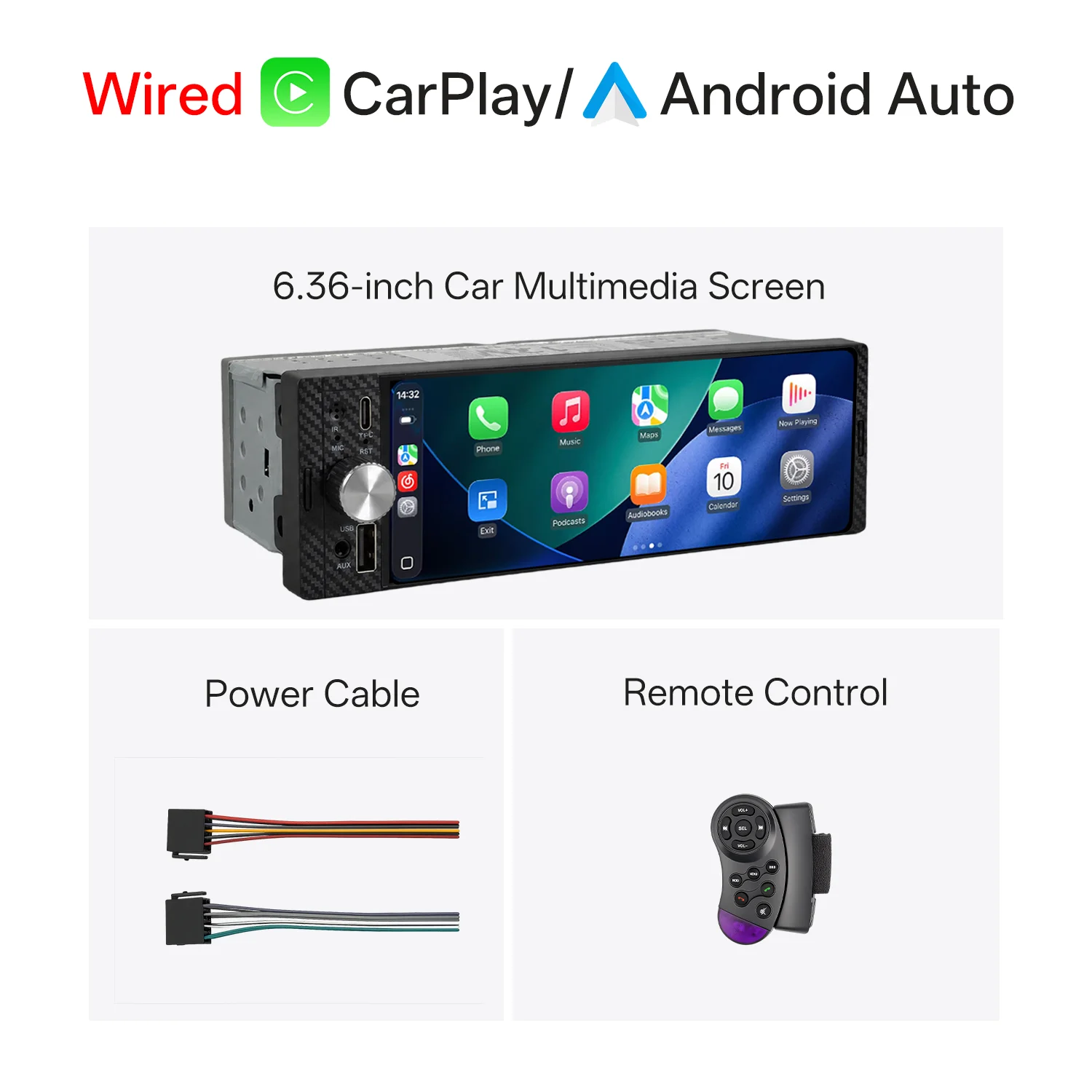 (carplay Com Fio) Sistema Multimídia Integrado Ao Carro, Tela De 6,36 Polegadas Com Carplay Sem Fio, Android, Fm E Bluetooth.