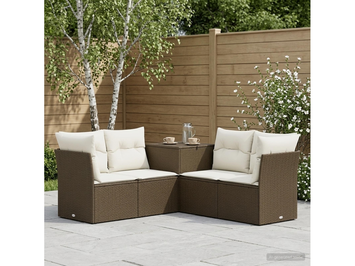Vidaxl Conjunto De Sofás 5 Unid. Marrom E Branco Creme