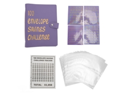 Carpeta De Ahorro A5 De Cuero Pu Impermeable Con 100 Sobres De Dinero Para Niños Y Adultos Morado
