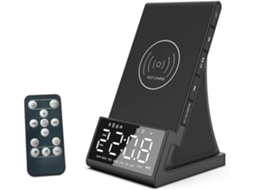 Bedroom Alarm Clock With Wireless Charging, Bluetooth Speaker, Temperature Sensor, Dual Alarm, And Adjustable Light Intensity.