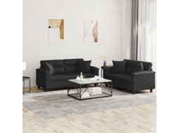 Vidaxl 2 Pcs Conjunto De Sofás Couro Artificial Preto